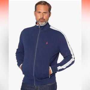 POLO Ralph Lauren Men’s Zip Up Cotton Track Jacket in Navy with White Stripe